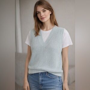 H&M Divided Women’s Baby Blue Sweater Vest XL Ribbed Knit V-Neck Preppy Oversize